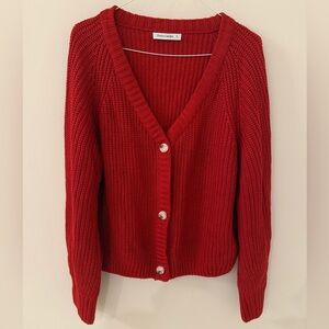 PrettyGarden Red V-Neck Button Cardigan